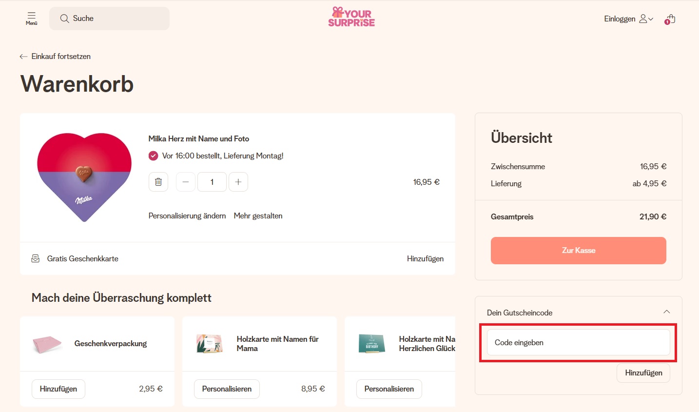 YourSurprise Gutscheincode einlösen