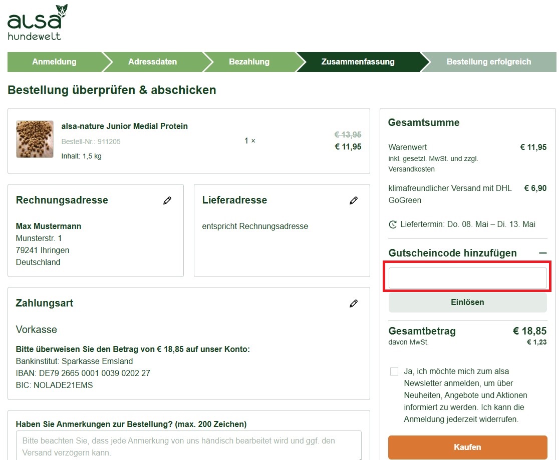 alsa-hundewelt Gutscheincode einloesen