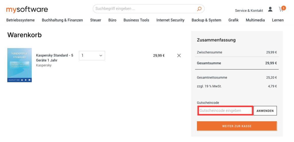 mysoftware Gutscheincode eingeben