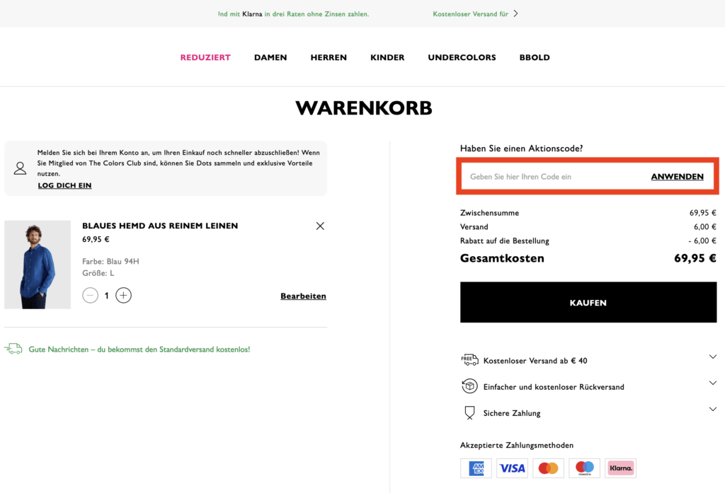Benetton Aktionscode anwenden