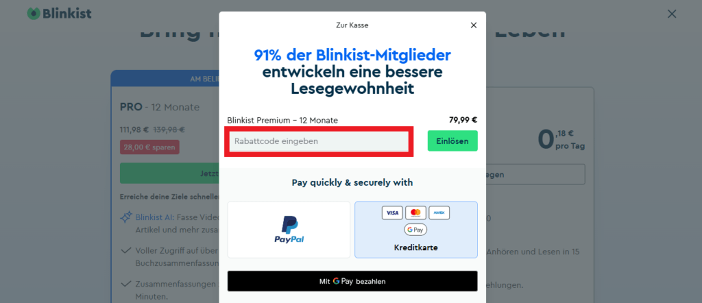 Gutschein einlösen Blinkist