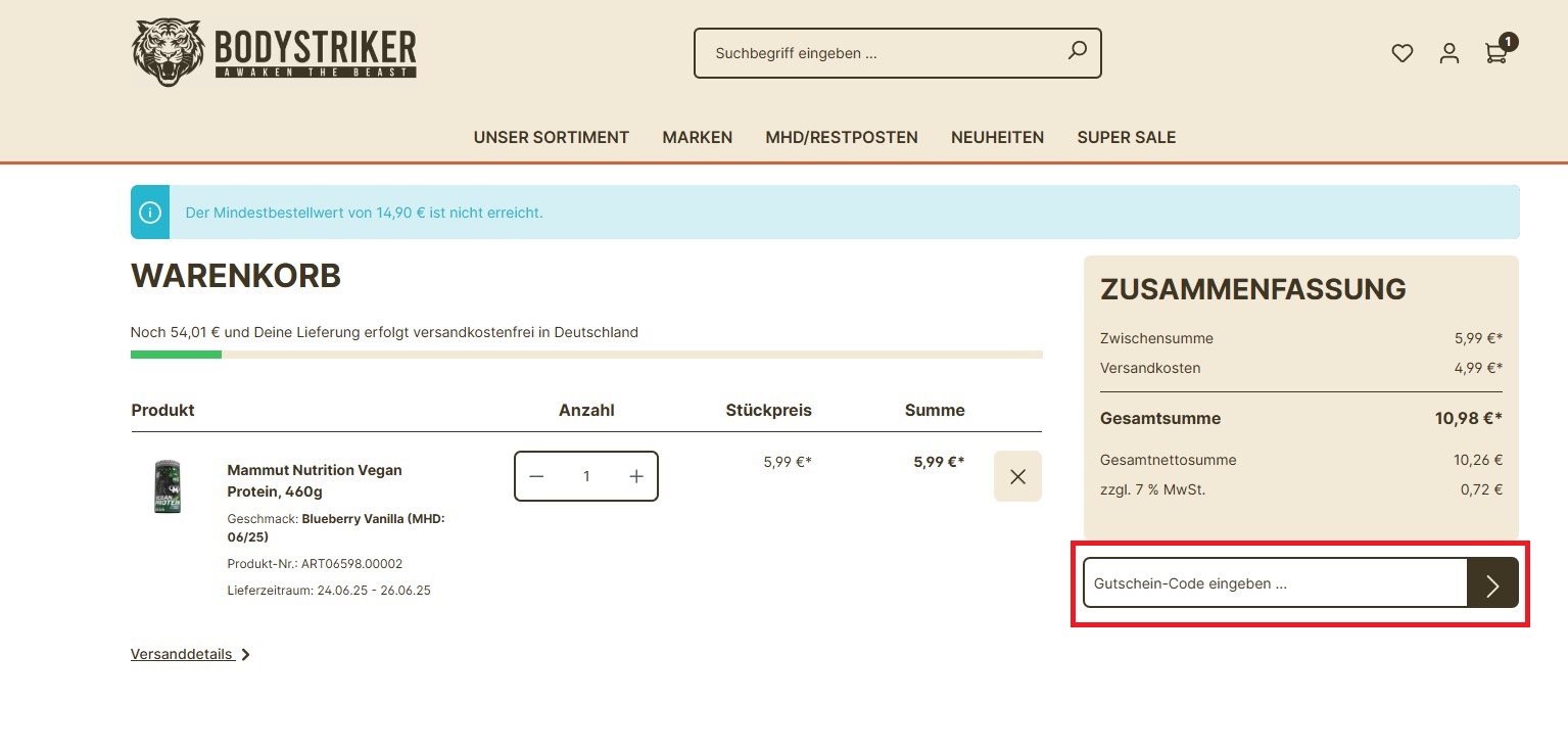 Bodystriker Gutschein-Code einloesen