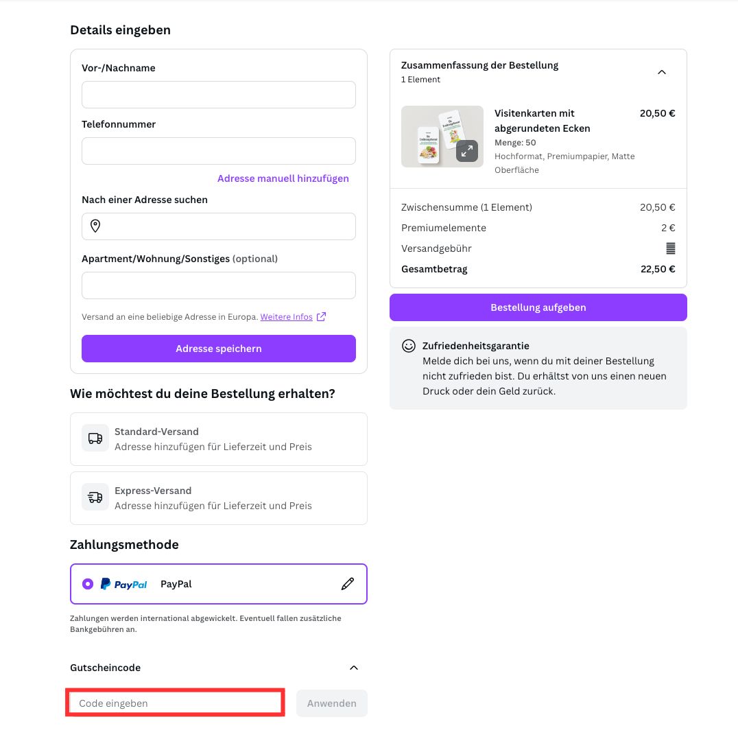 Canva Gutscheincode eingeben