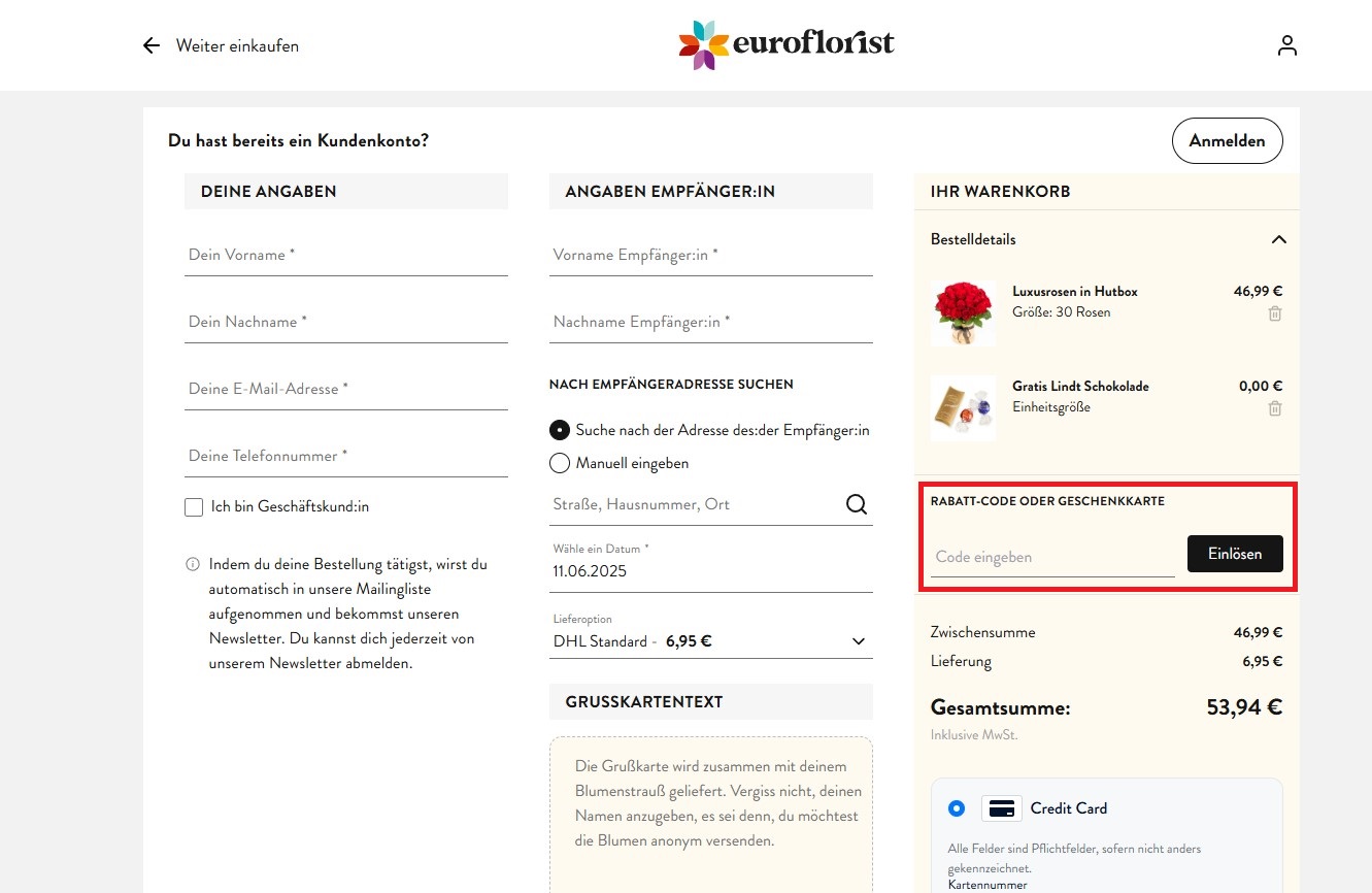 EuroFlorist Rabatt-Code einloesen