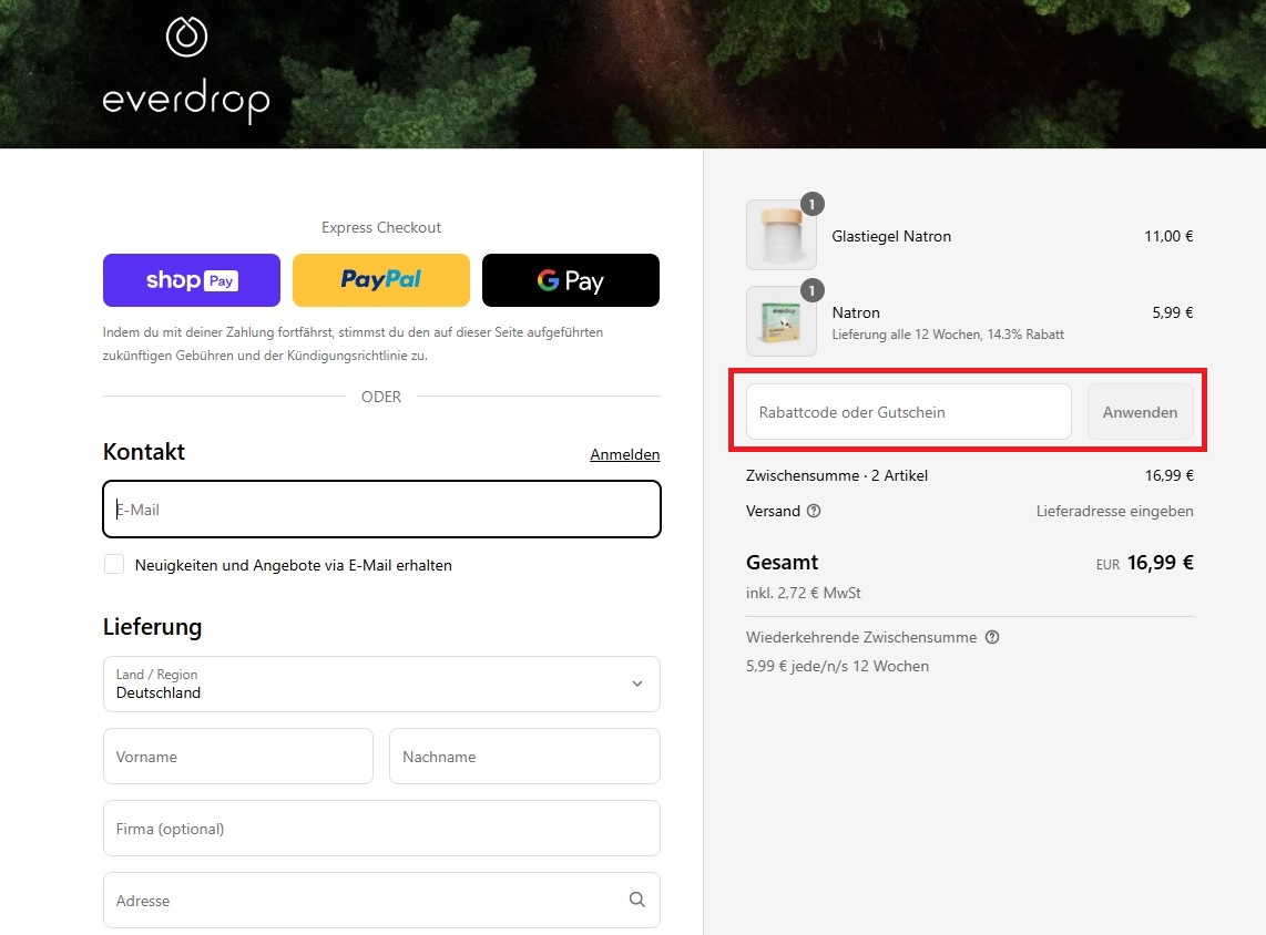 Everdrop Rabattcode einloesen