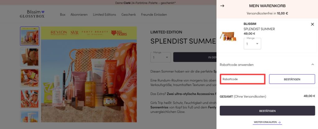 GLOSSYBOX Rabattcode einloesen