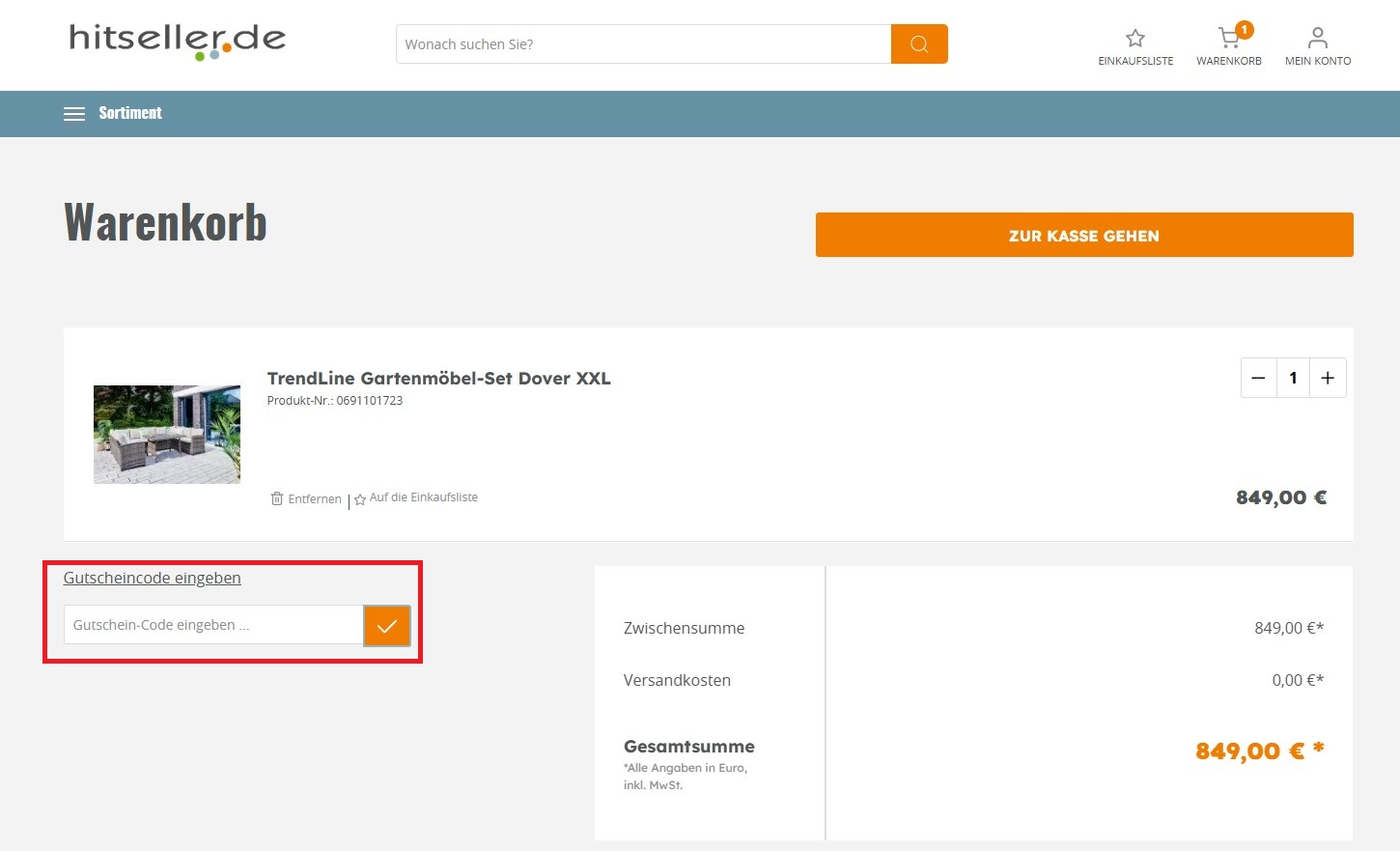 Hitseller Gutschein-Code einloesen