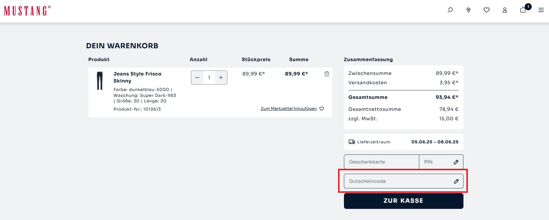 MUSTANG Gutscheincode einloesen