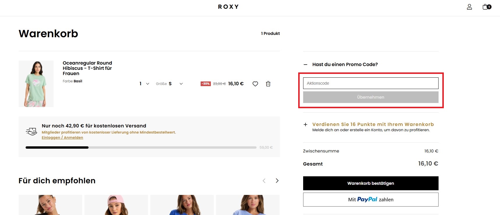 ROXY Aktionscode einloesen