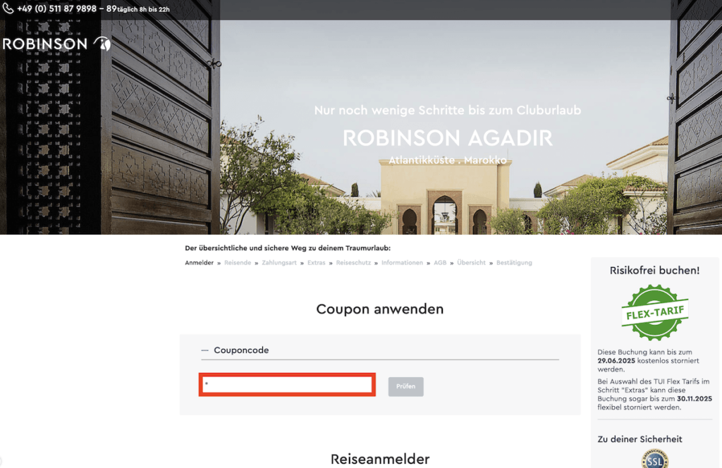 Robinson Couponcode eingeben