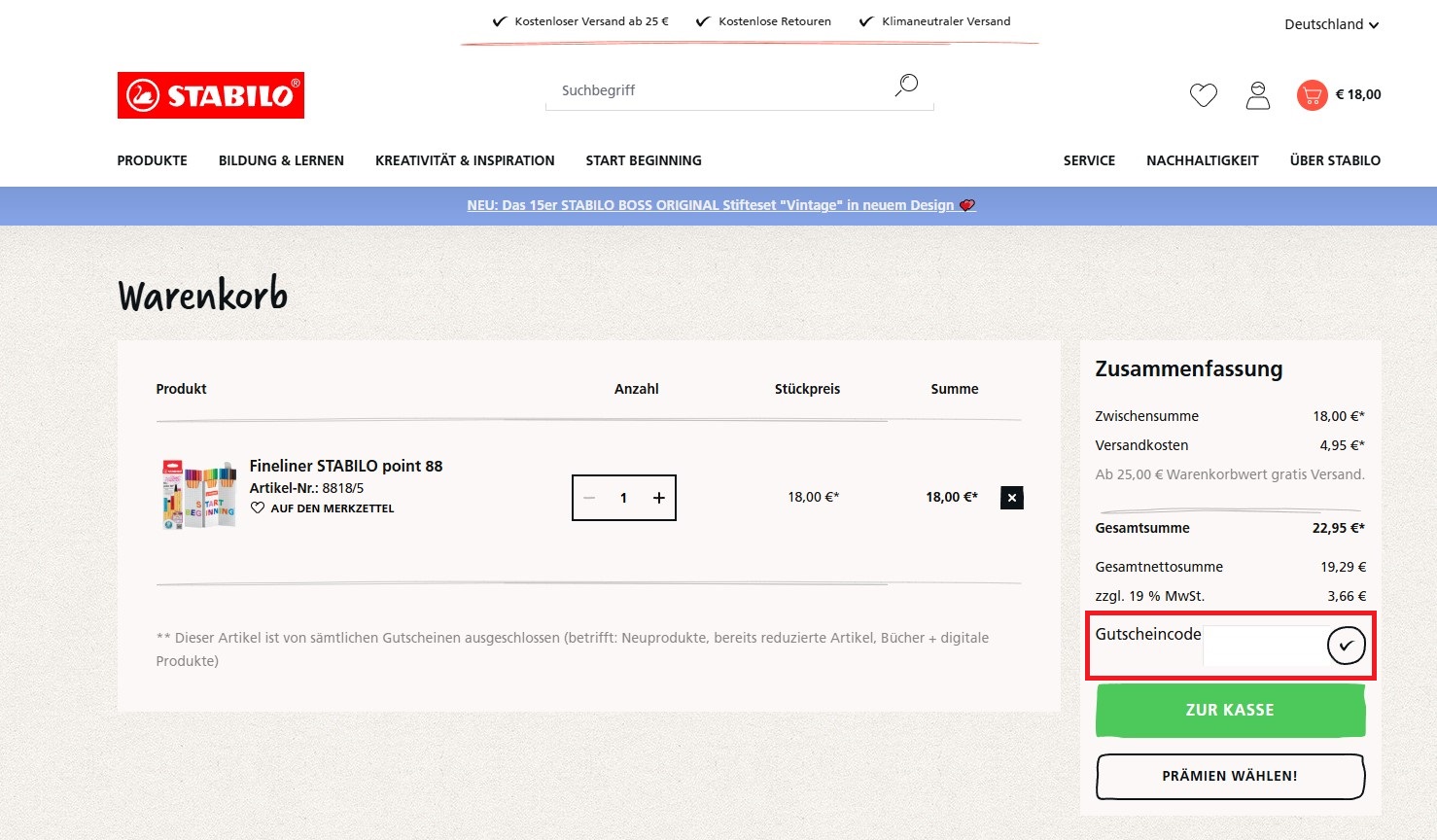 Stabilo Gutscheincode einloesen