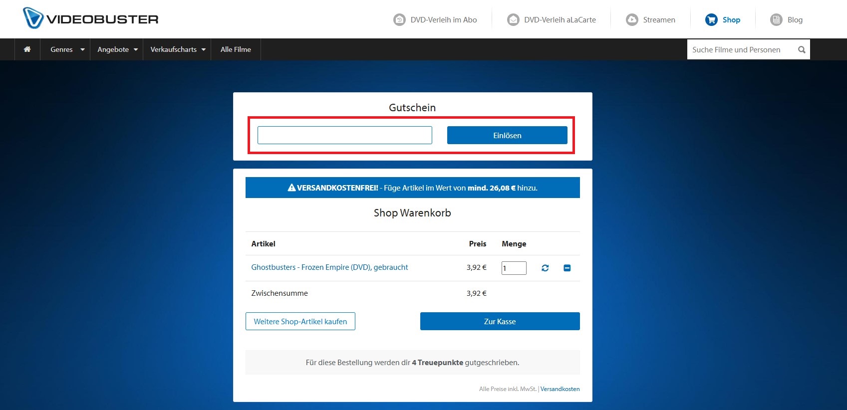 Videobuster Gutscheincode einloesen
