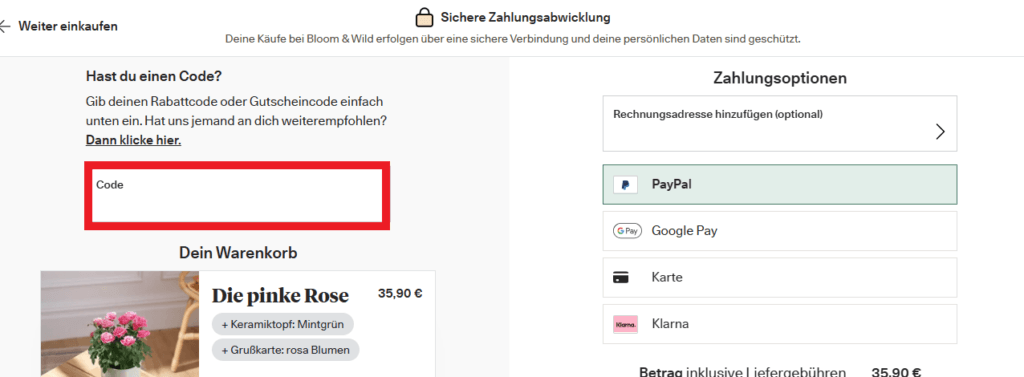 BloomAndWild Gutschein einlösen