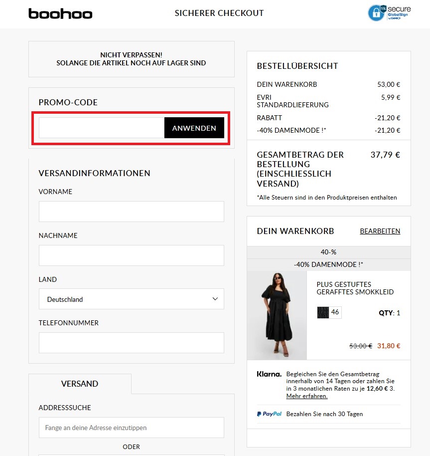 boohoo Promo-Code einloesen
