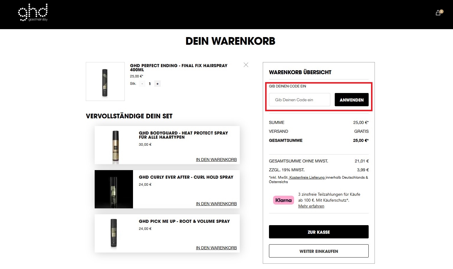 ghd Code einloesen