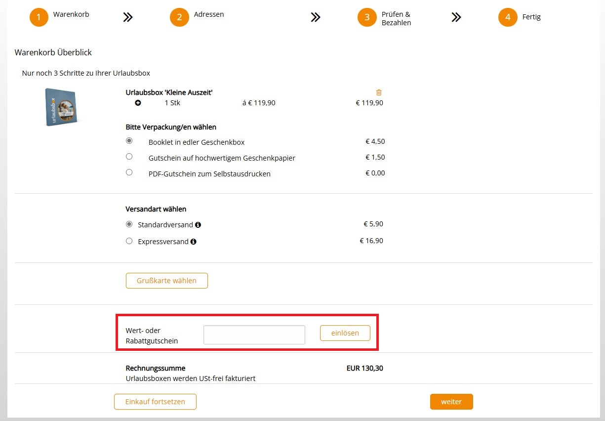 urlaubsbox Rabattgutschein einloesen