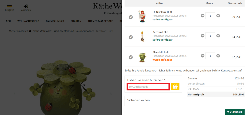 Kaethe Wohlfahrt Gutscheincode eingeben