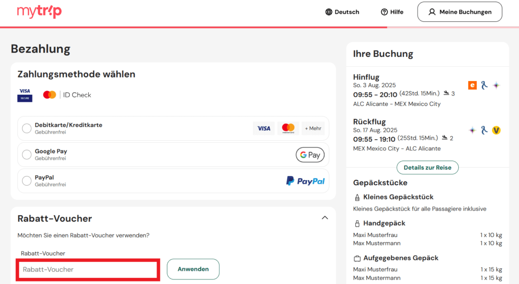 Mytrip Gutschein eingeben