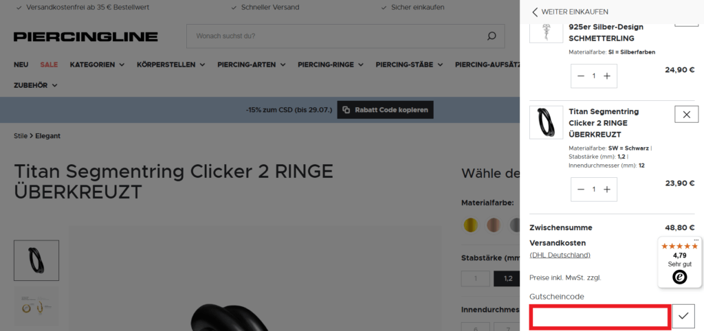 Piercingline Gutscheincode eingeben