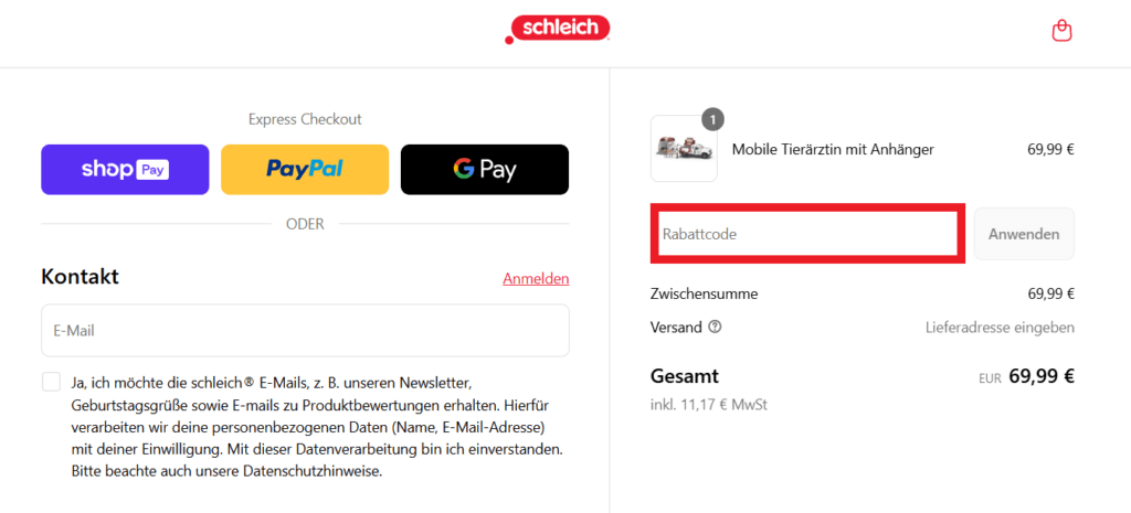Schleich Rabattcode eingeben