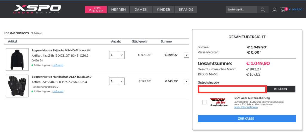 XSPO Gutscheincode einloesen