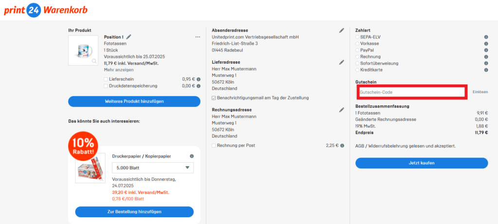 print24 Gutschein-Code eingeben