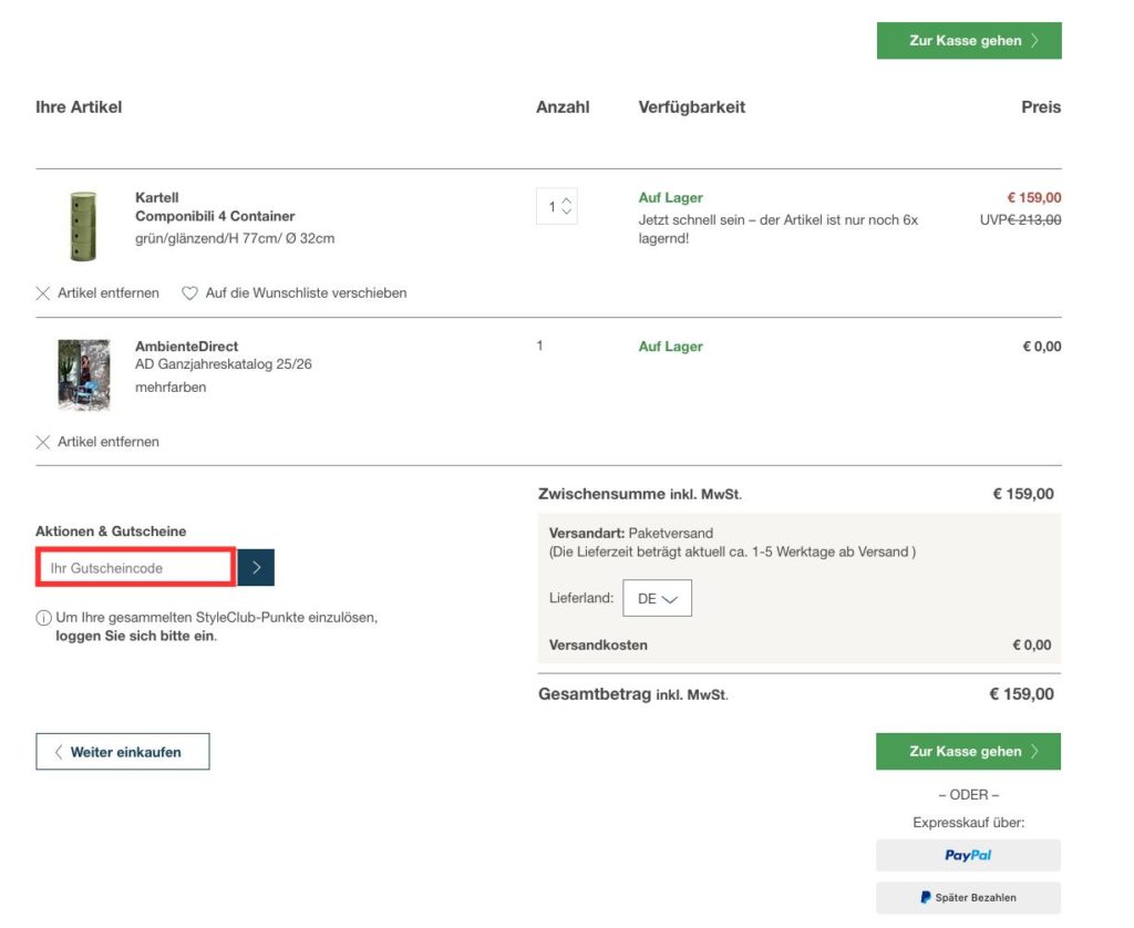 Ambietentedirect Gutscheincode einloesen