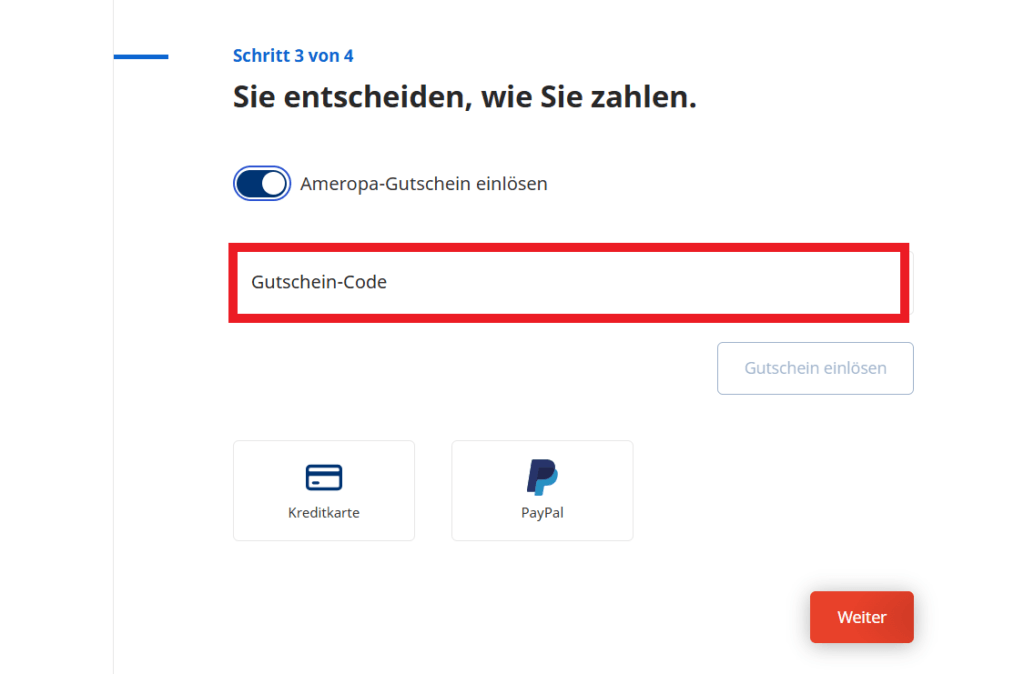 Ameropa Gutschein-Code eingeben