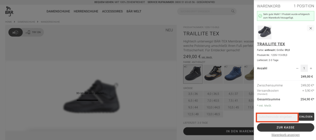 BAER Schuhe Gutscheincode eingeben
