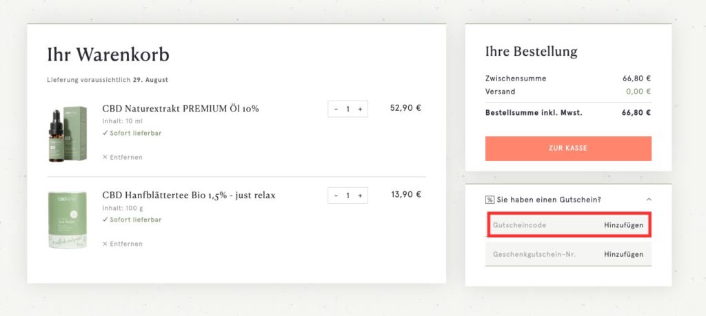 CBD Vital Gutscheincode einloesen