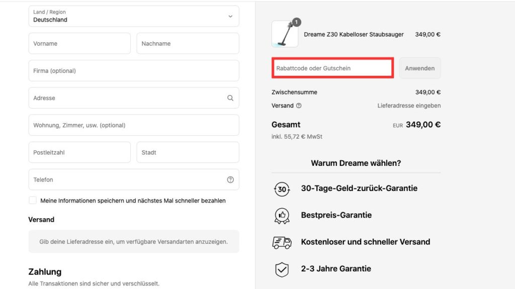 Dreame Rabattcode einloesen