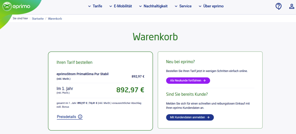 Eprimo Gutscheincode eingeben
