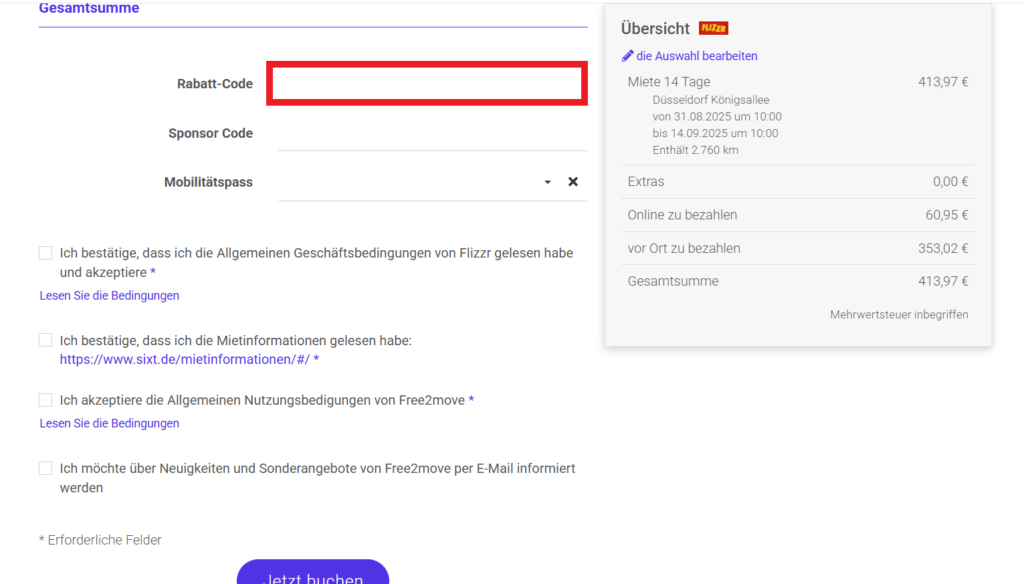Free2move Rabatt-Code eingeben