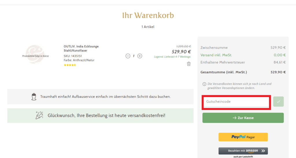 Garten und Freizeit Gutscheincode eingeben