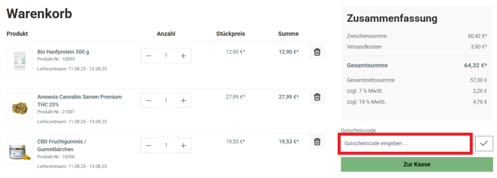 Hanfosan Gutscheincode eingeben