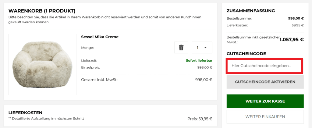 KARE Gutscheincode eingeben