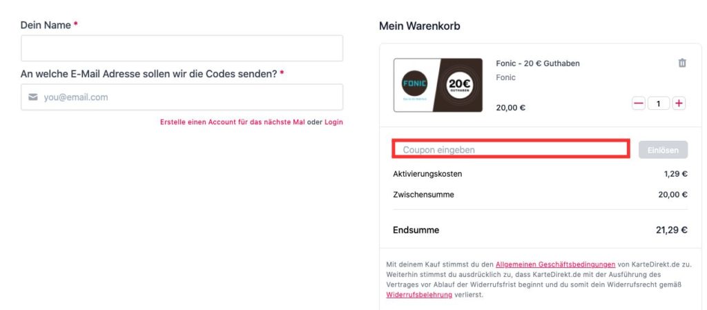 KarteDirekt Coupon einloesen