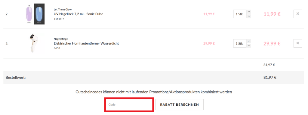Neonail Code eingeben