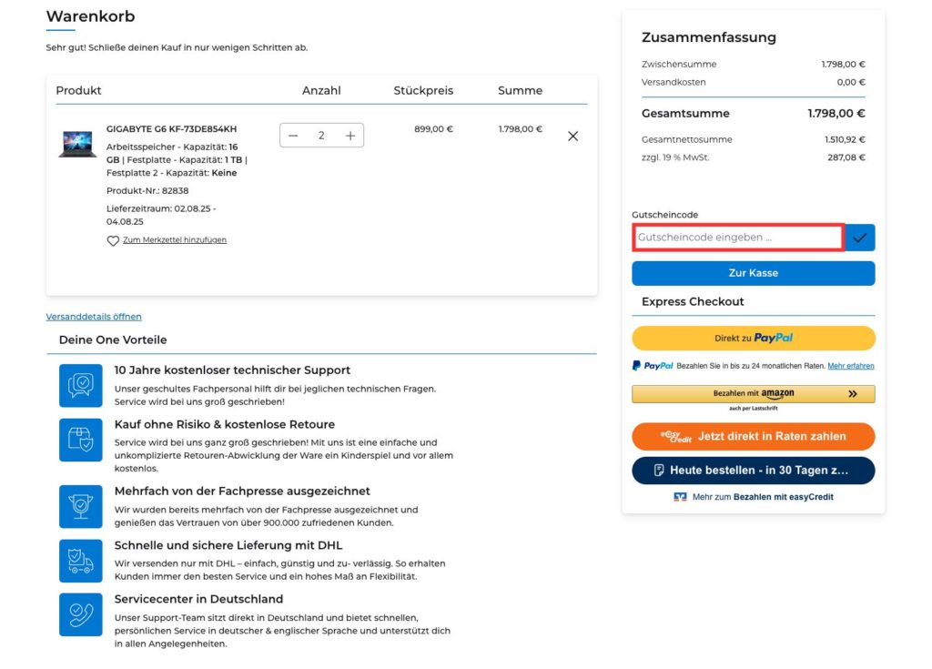 One.de Gutscheincode einloesen