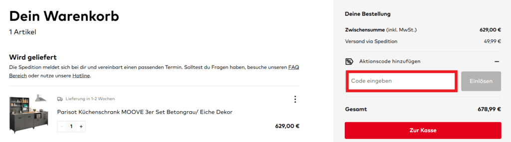 Porta Aktionscode eingeben