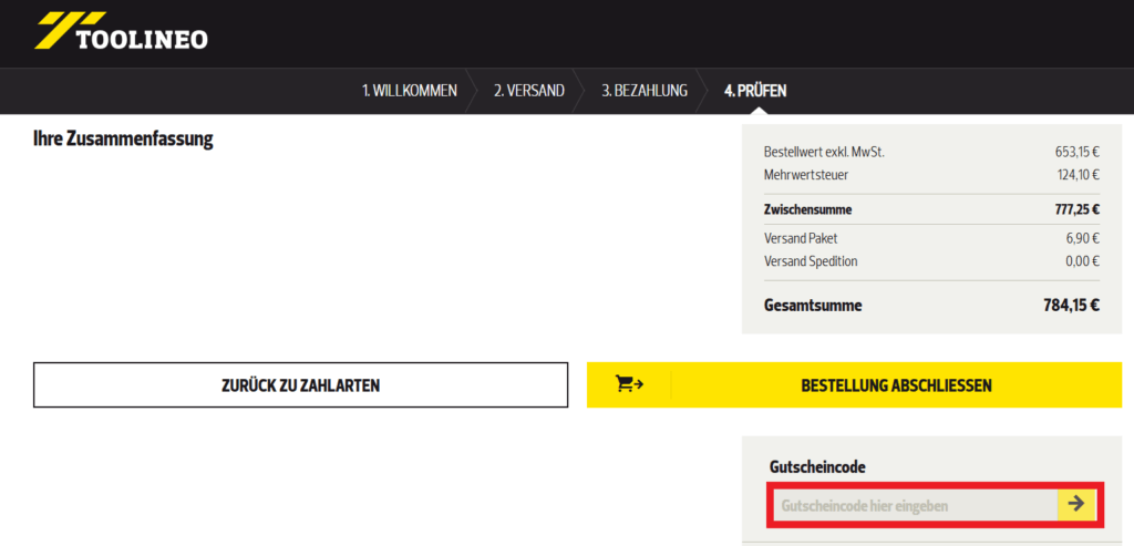 Toolineo Gutscheincode eingeben