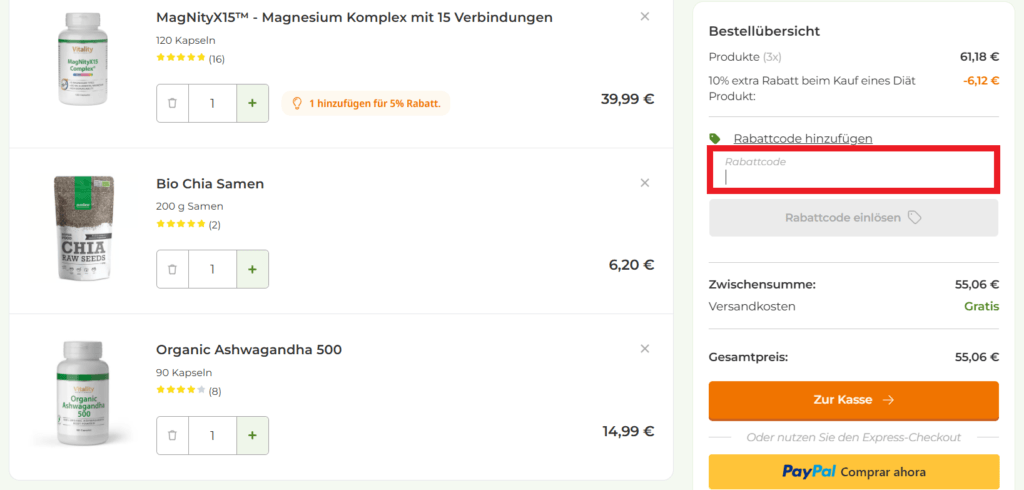 VitaminExpress Rabattcode eingeben