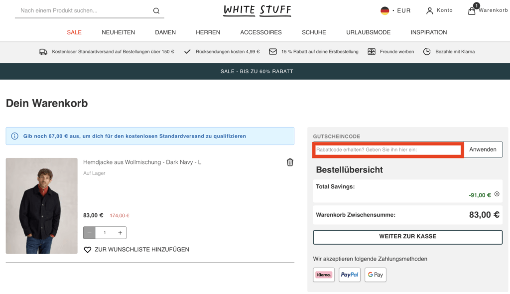White Stuff Gutscheincode anwenden