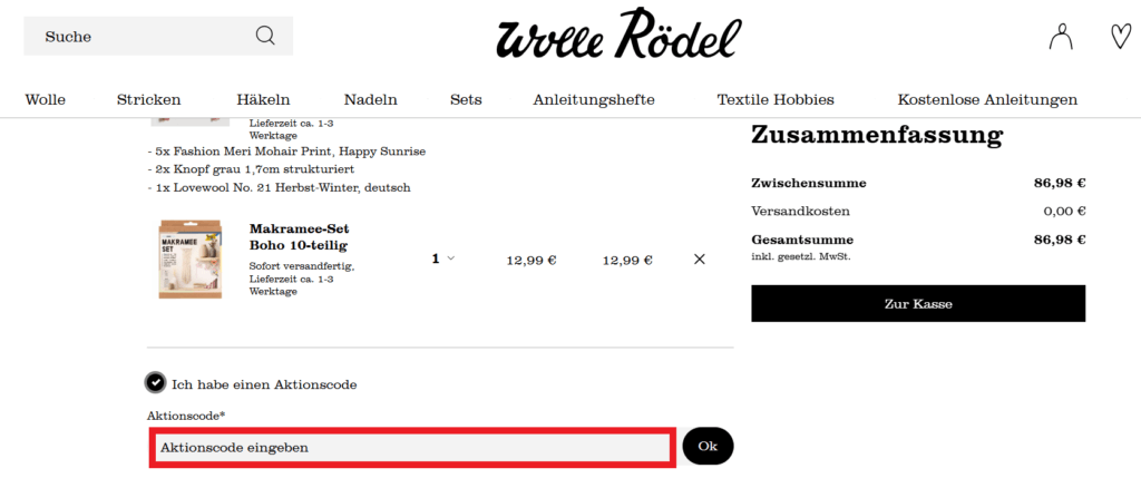 Wolle Roedel Aktionscode eingeben