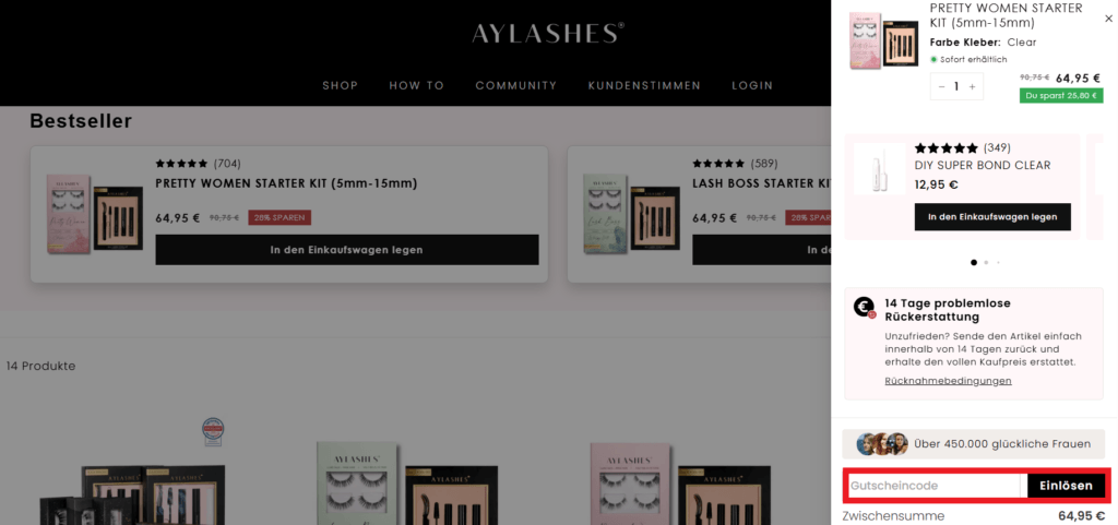Aylashes Gutscheincode eingeben