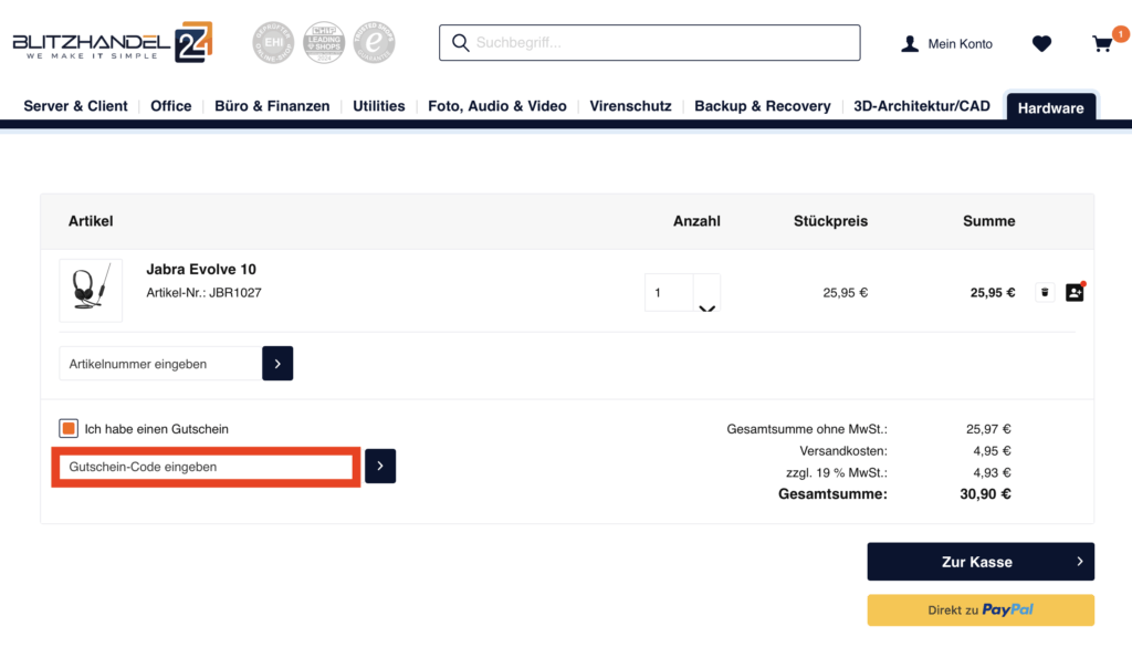 Blitzhandel24 Gutschein-Code eingeben