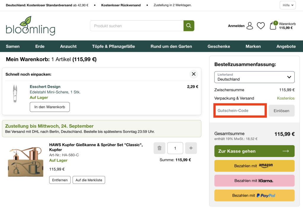 Bloomling Gutschein-Code einloesen