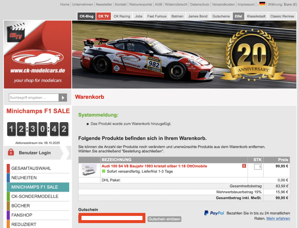 CK-Modelcars Gutschein einloesen