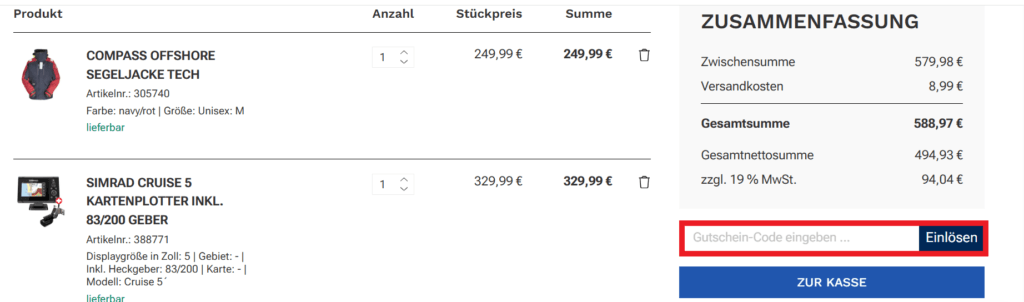 Compass24 Gutschein-Code eingeben