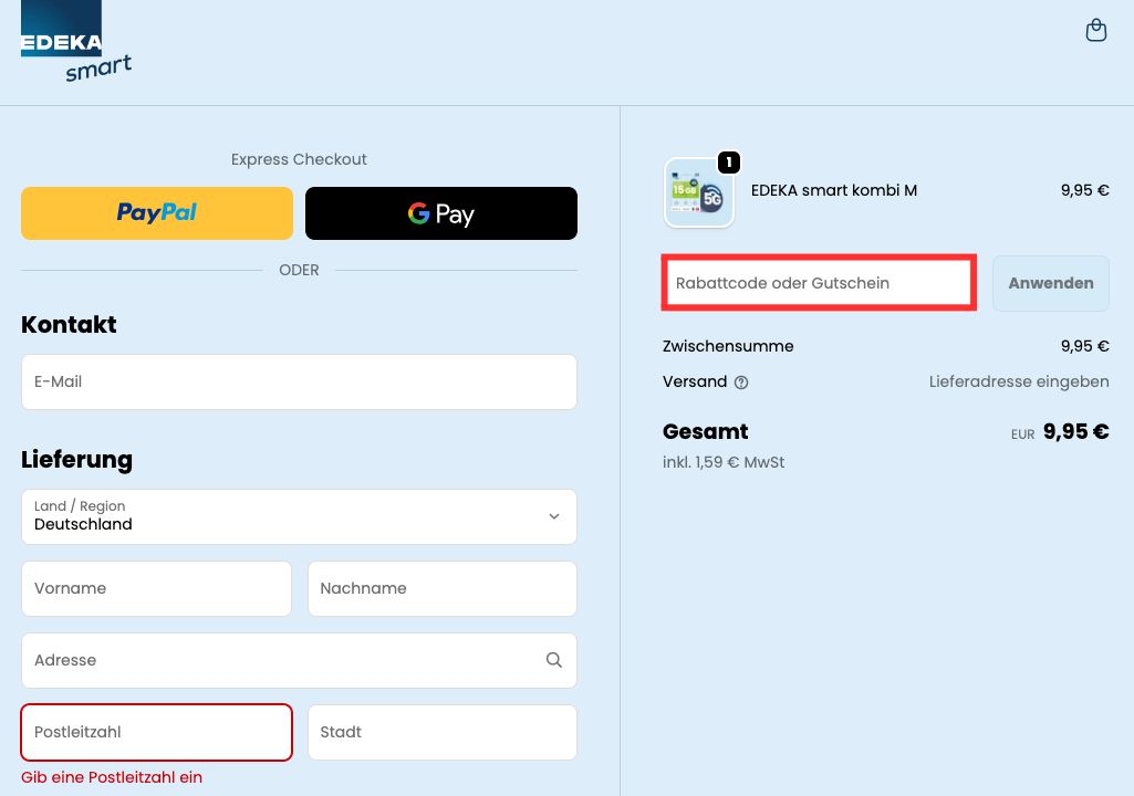 EDEKA smart Rabattcode einloesen